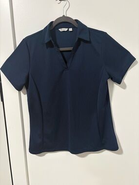 Lady Hagen Navy Short-Sleeve Polo V-Neck Top